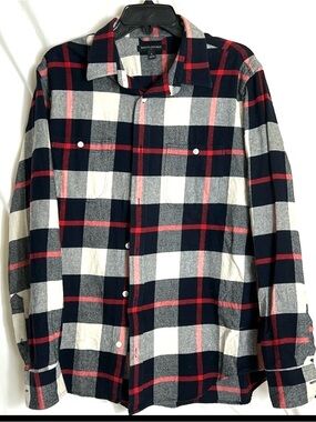 Banana Republic Men’s Size Large Black Red Gray Plaid Button Front Flannel Shirt